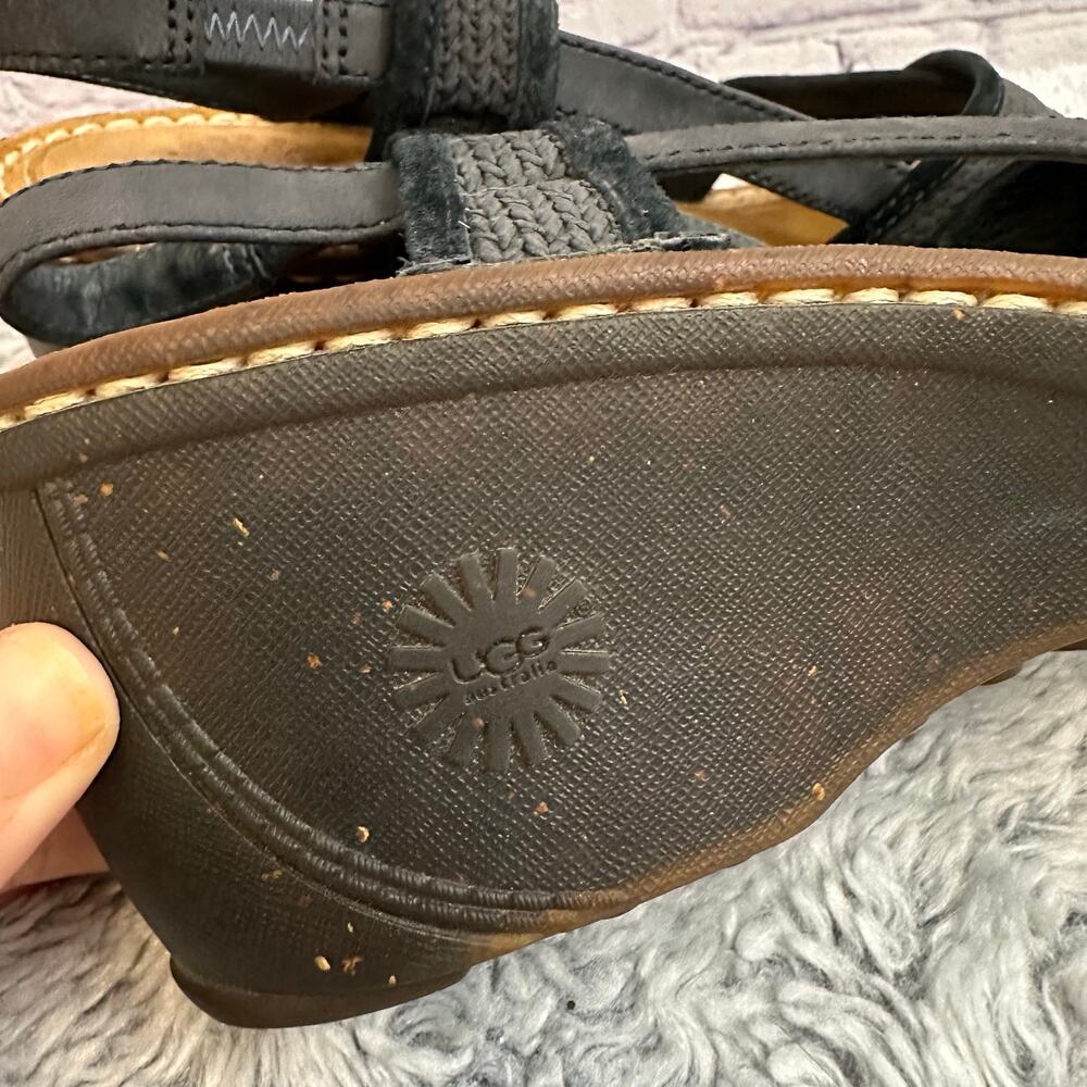 UGG Mayley Slingback Wedge Sandals Black Strappy Women's 9 Summer - Picture 7 of 9